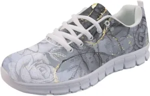 FOR U DESIGNS Vintage Rose Floral Print Women's Fashion Sneaker Comfortable Walking Running Shoes