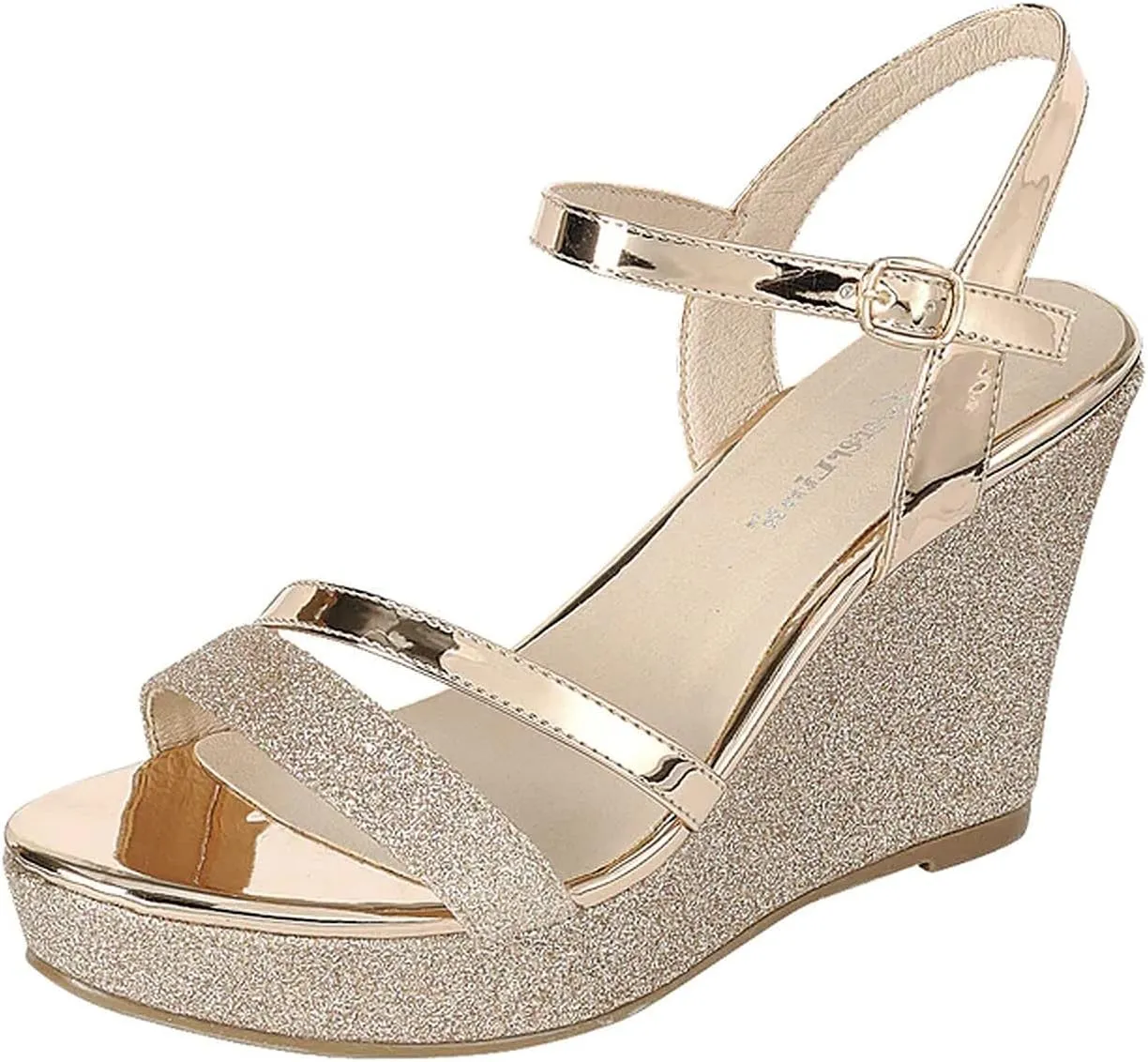 Forever FQ22 Women's Glitter Strappy Wrapped Wedge Heel Platform Sandals