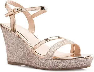 Forever FQ22 Women's Glitter Strappy Wrapped Wedge Heel Platform Sandals