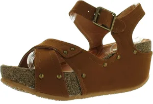 Forever Freya-23 Womens Cork Look Platform Ankle Strap Low Wedge Sandals
