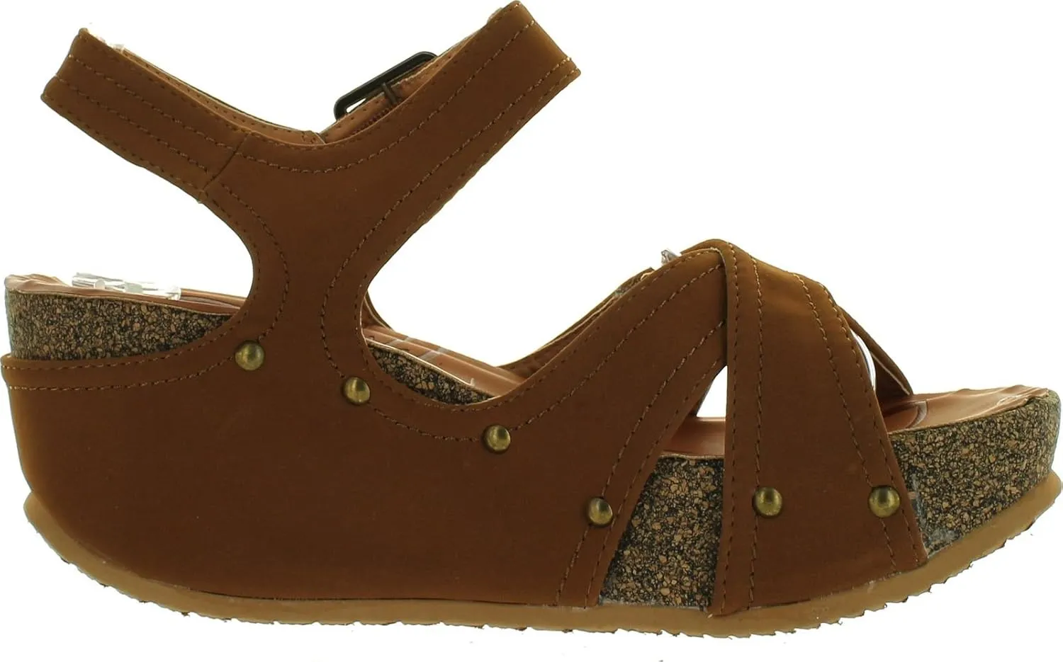 Forever Freya-23 Womens Cork Look Platform Ankle Strap Low Wedge Sandals