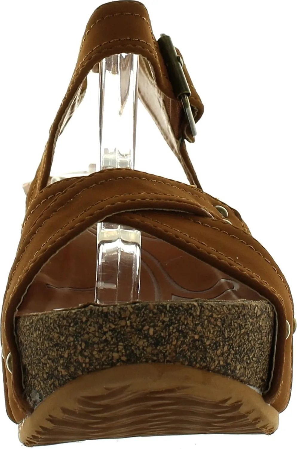 Forever Freya-23 Womens Cork Look Platform Ankle Strap Low Wedge Sandals