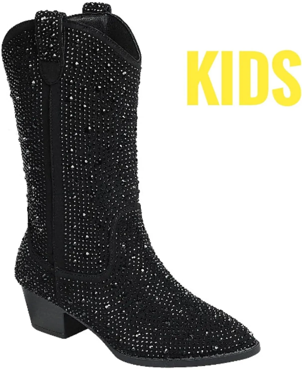 Forever Girls/Kids Rhinestone Western Cowgirl Cowboy Pointed Toe Low Heel Boots