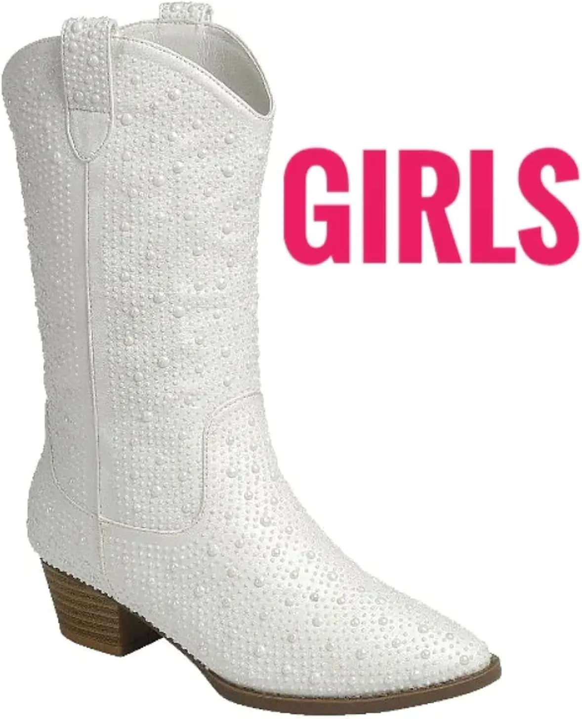 Forever Girls/Kids Rhinestone Western Cowgirl Cowboy Pointed Toe Low Heel Boots