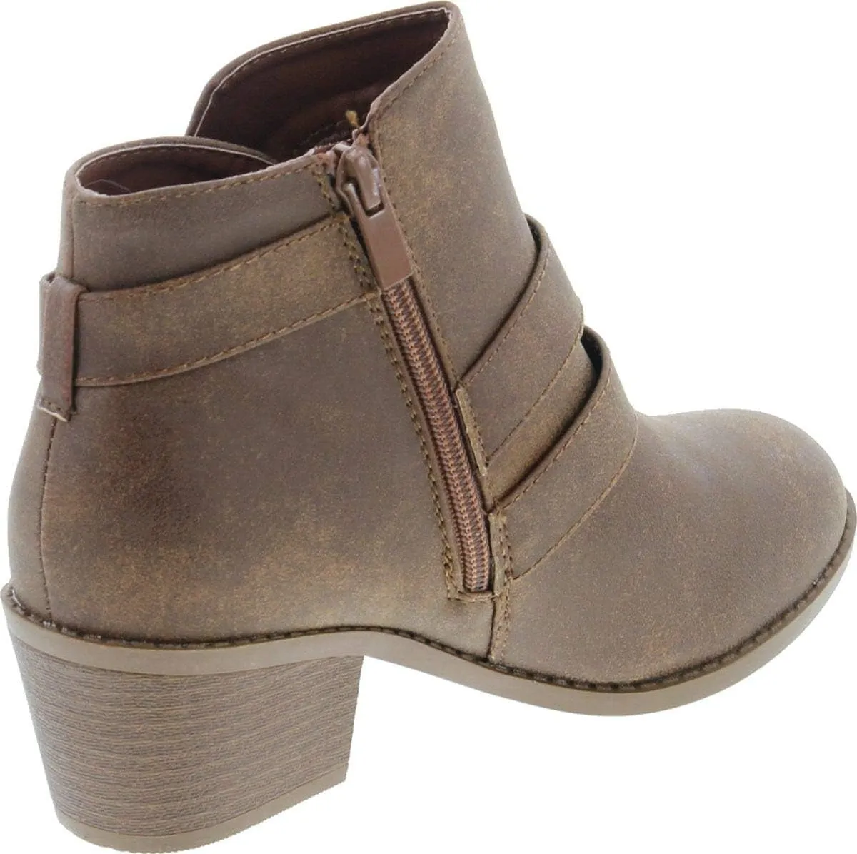 Forever Link Eury-4 Women's Fashion Round Toe Buckles Zipper Low Heel Ankle Booties Shoes