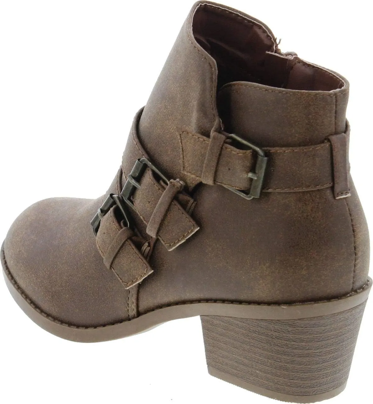 Forever Link Eury-4 Women's Fashion Round Toe Buckles Zipper Low Heel Ankle Booties Shoes