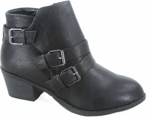 Forever Link Eury-4 Women's Fashion Round Toe Buckles Zipper Low Heel Ankle Booties Shoes