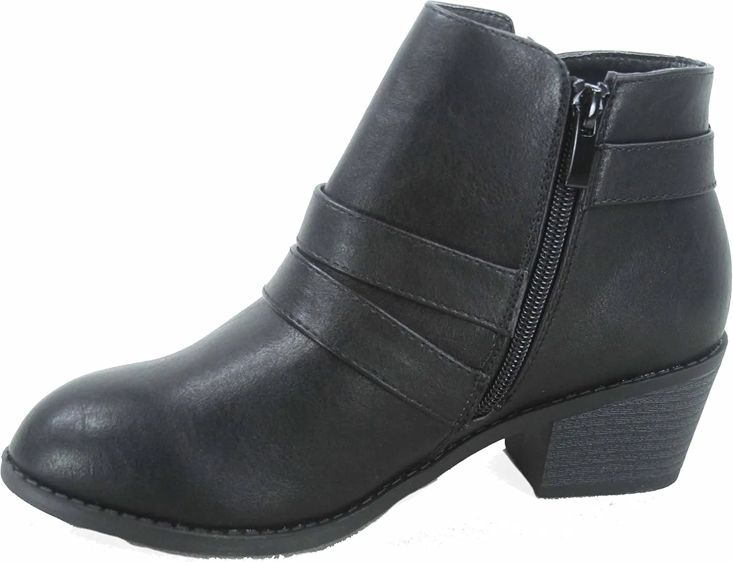 Forever Link Eury-4 Women's Fashion Round Toe Buckles Zipper Low Heel Ankle Booties Shoes