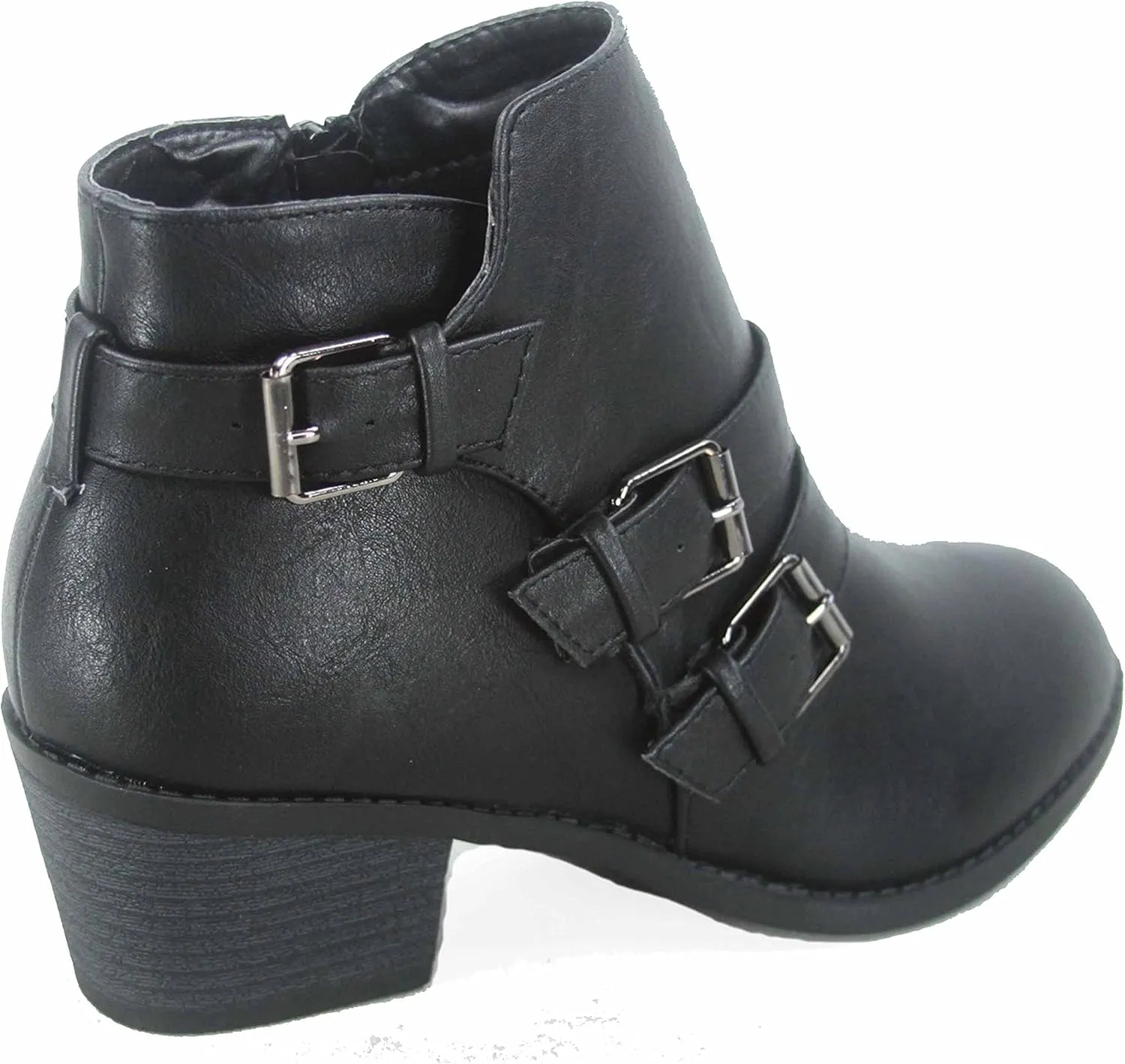 Forever Link Eury-4 Women's Fashion Round Toe Buckles Zipper Low Heel Ankle Booties Shoes