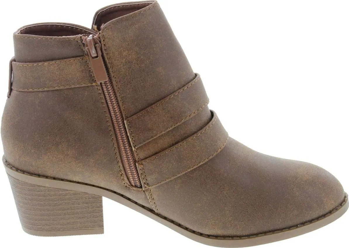 Forever Link Eury-4 Women's Fashion Round Toe Buckles Zipper Low Heel Ankle Booties Shoes