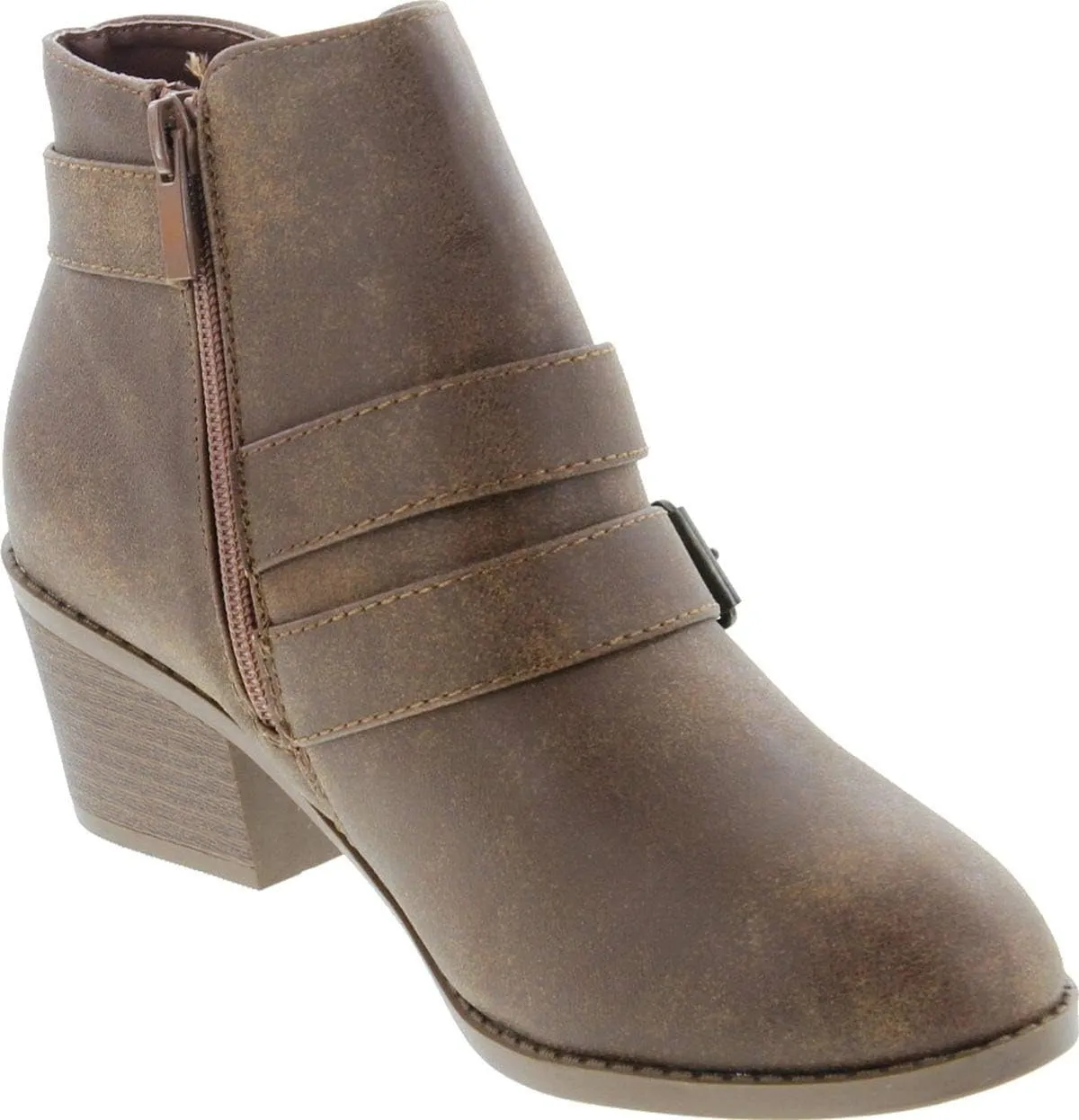 Forever Link Eury-4 Women's Fashion Round Toe Buckles Zipper Low Heel Ankle Booties Shoes