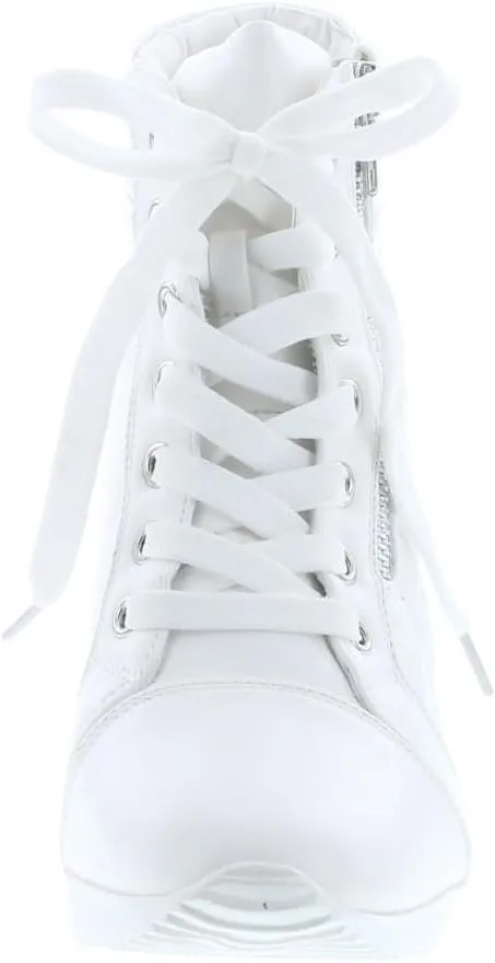 Forever Link Women's Fashion Glitter High Top Lace Up Wedge Sneaker Shoes