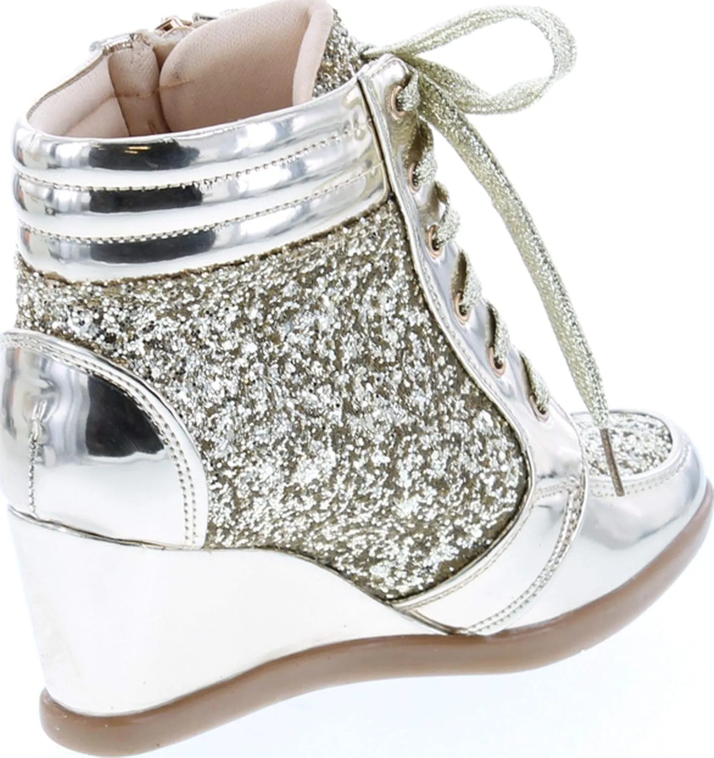 Forever Link Women's Fashion Glitter High Top Lace Up Wedge Sneaker Shoes
