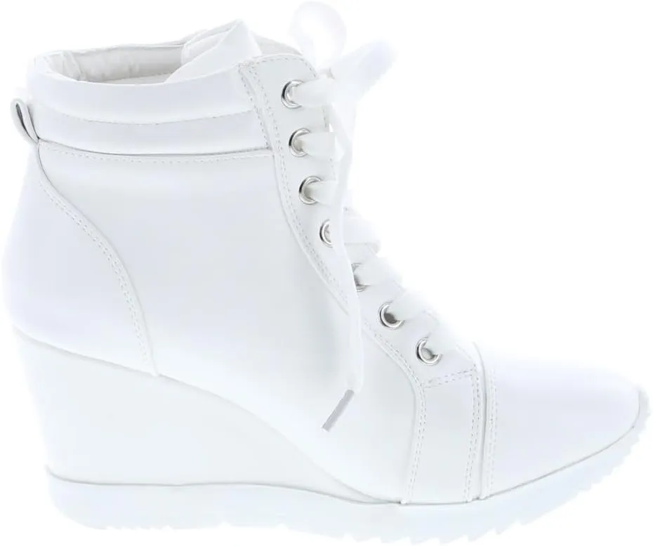 Forever Link Women's Fashion Glitter High Top Lace Up Wedge Sneaker Shoes