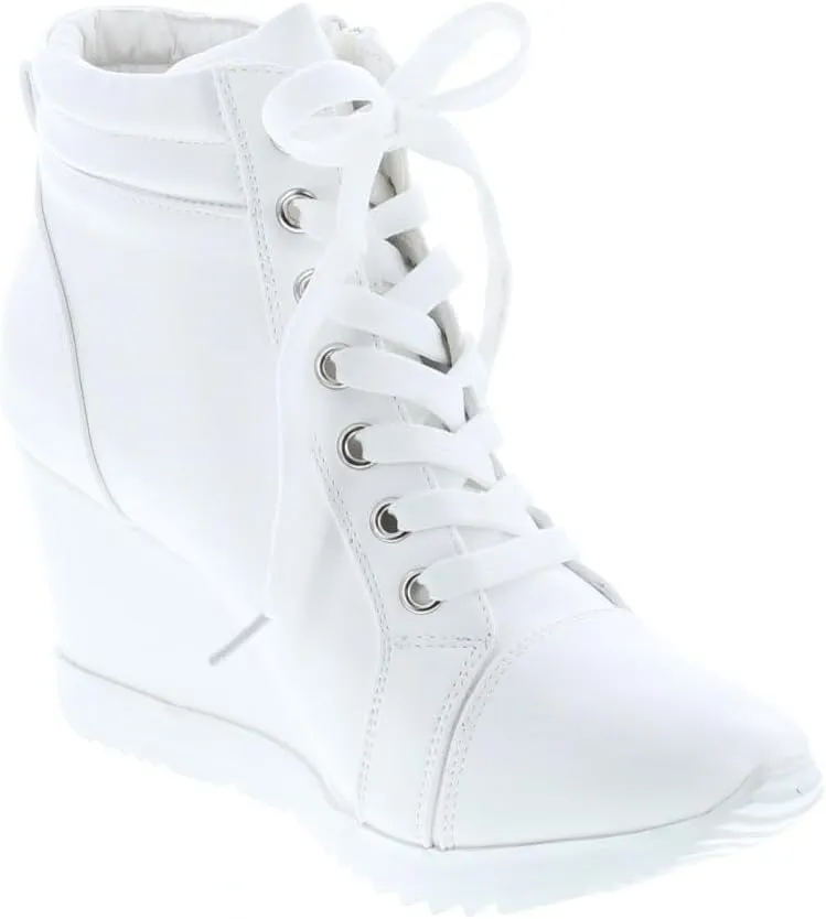Forever Link Women's Fashion Glitter High Top Lace Up Wedge Sneaker Shoes