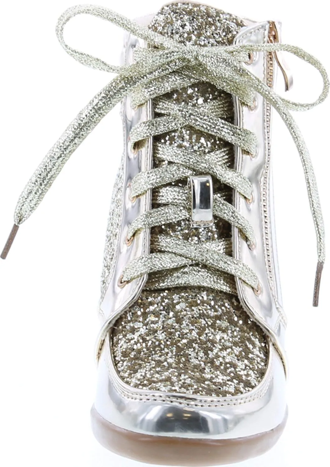 Forever Link Women's Fashion Glitter High Top Lace Up Wedge Sneaker Shoes