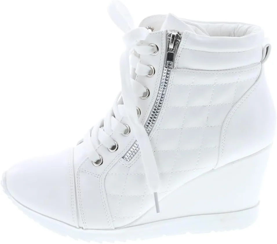 Forever Link Women's Fashion Glitter High Top Lace Up Wedge Sneaker Shoes