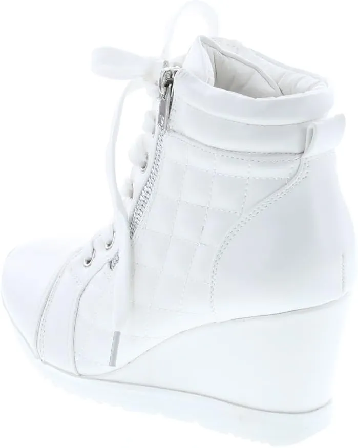 Forever Link Women's Fashion Glitter High Top Lace Up Wedge Sneaker Shoes