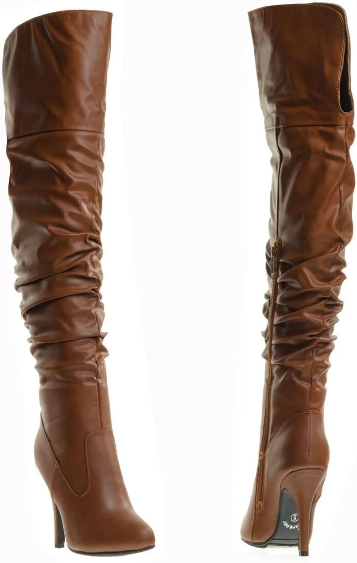 Forever Link Womens Focus-33 Vegan Leather Over The Knee Fashion Boots