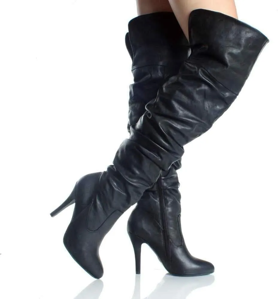 Forever Link Womens Focus-33 Vegan Leather Over The Knee Fashion Boots