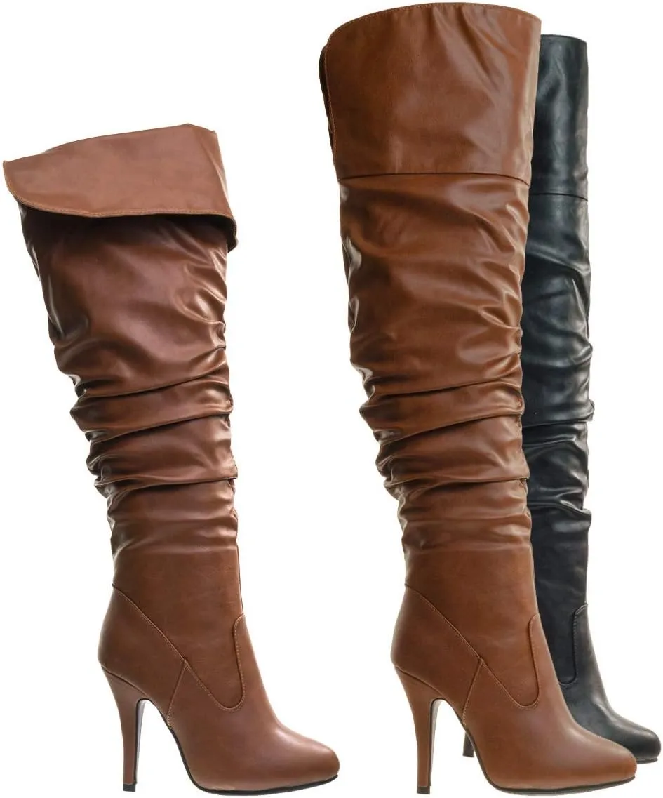 Forever Link Womens Focus-33 Vegan Leather Over The Knee Fashion Boots