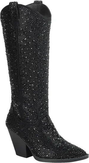 Forever Women Rhinestone Western Cowboy Pointed Toe Knee High Pull-on Boots