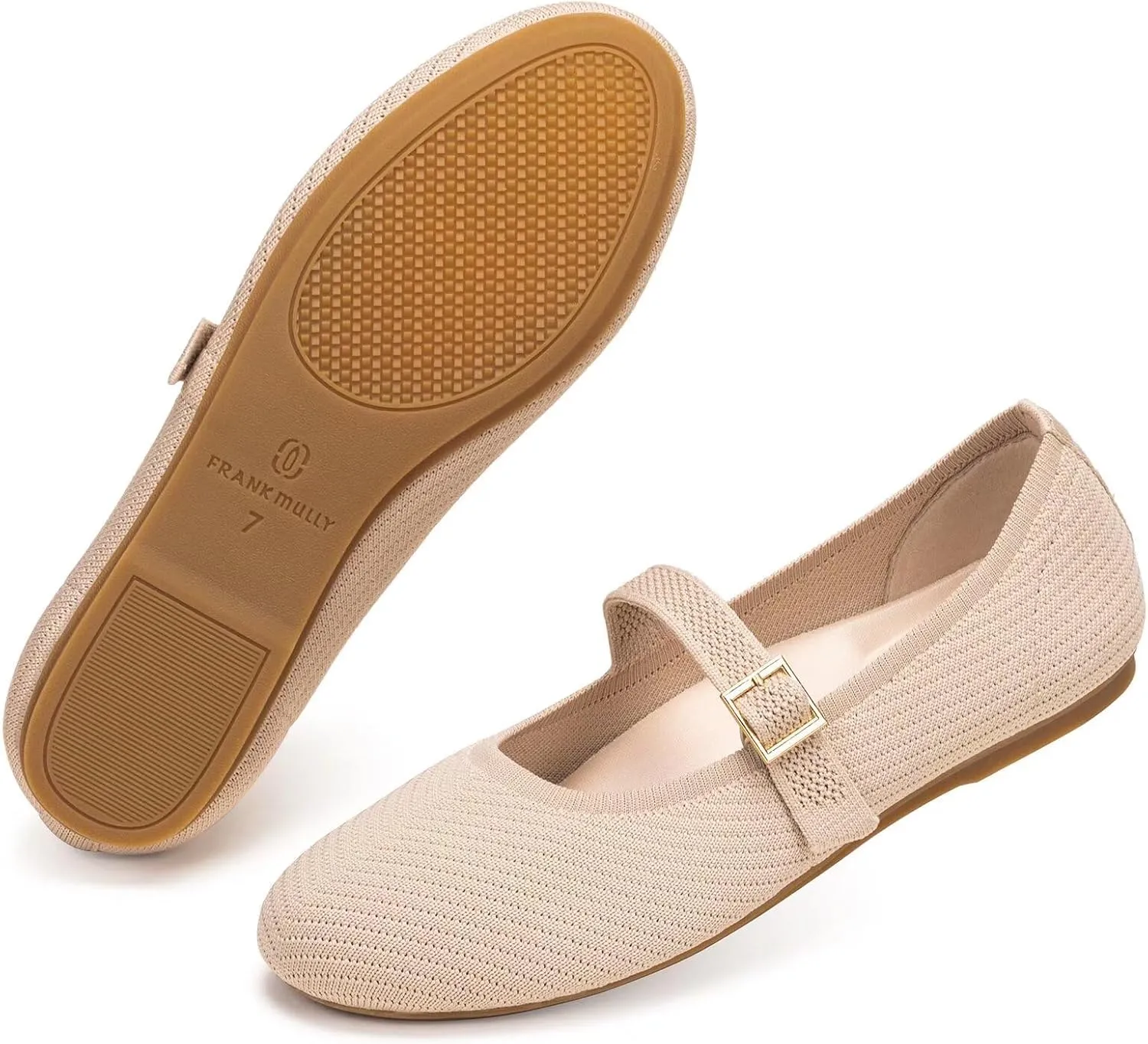 Frank Mully Women's Mary Jane Flats Comfortable Dressy Ballet Flats Casual Round Toe Slip On Washable Knitted Fabric Office Work Woman Shoes