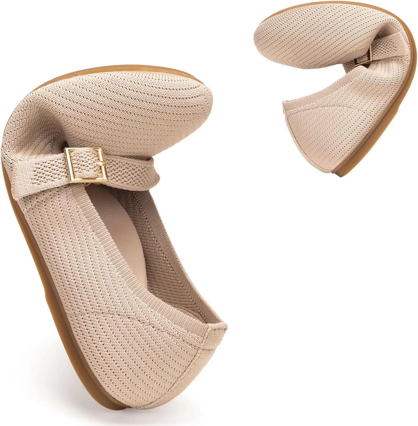 Frank Mully Women's Mary Jane Flats Comfortable Dressy Ballet Flats Casual Round Toe Slip On Washable Knitted Fabric Office Work Woman Shoes