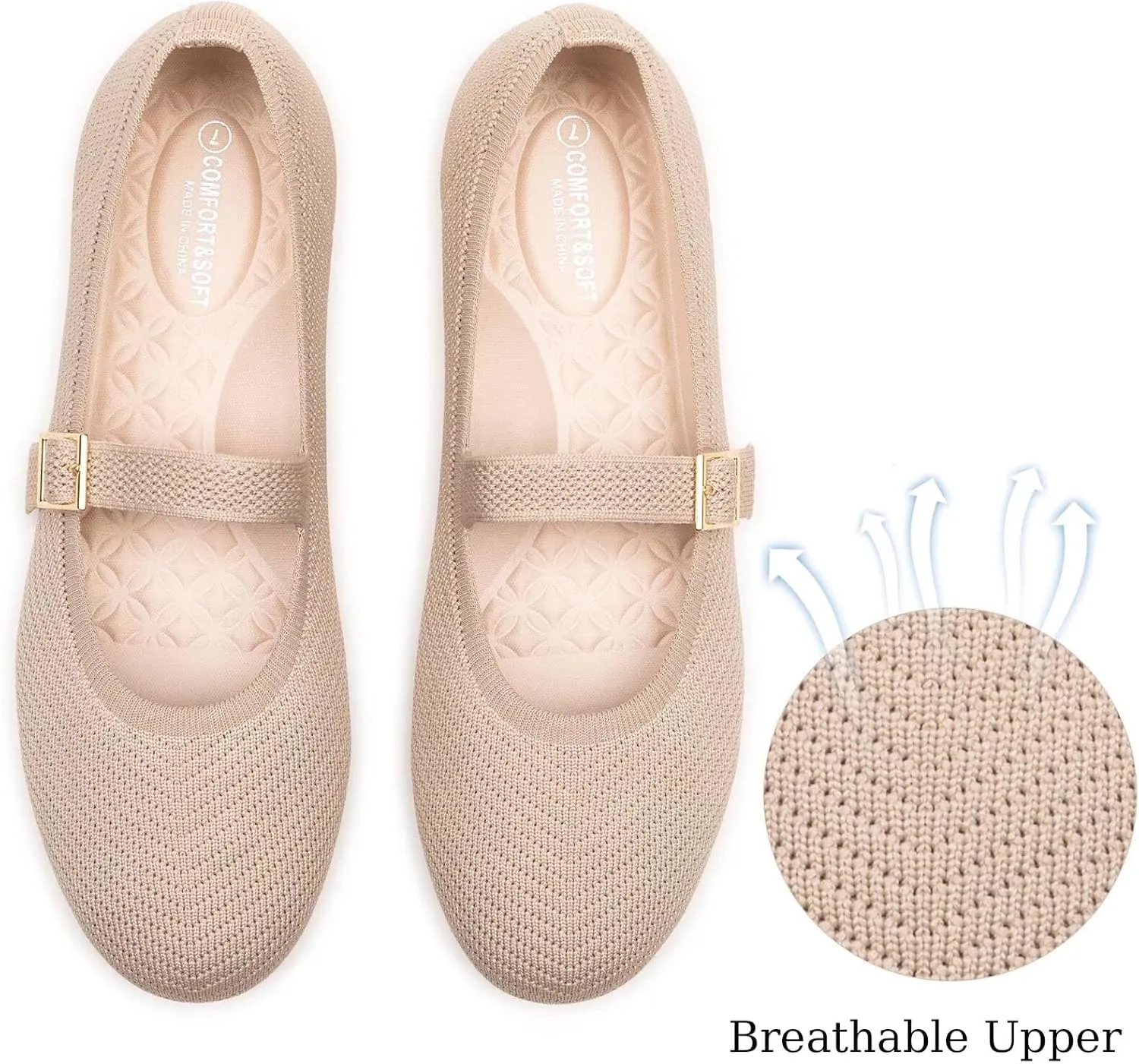 Frank Mully Women's Mary Jane Flats Comfortable Dressy Ballet Flats Casual Round Toe Slip On Washable Knitted Fabric Office Work Woman Shoes