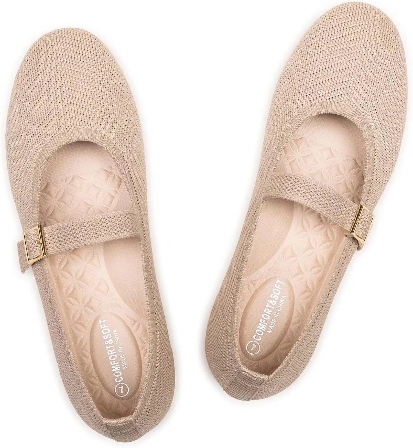 Frank Mully Women's Mary Jane Flats Comfortable Dressy Ballet Flats Casual Round Toe Slip On Washable Knitted Fabric Office Work Woman Shoes