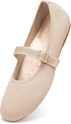 Frank Mully Women's Mary Jane Flats Comfortable Dressy Ballet Flats Casual Round Toe Slip On Washable Knitted Fabric Office Work Woman Shoes