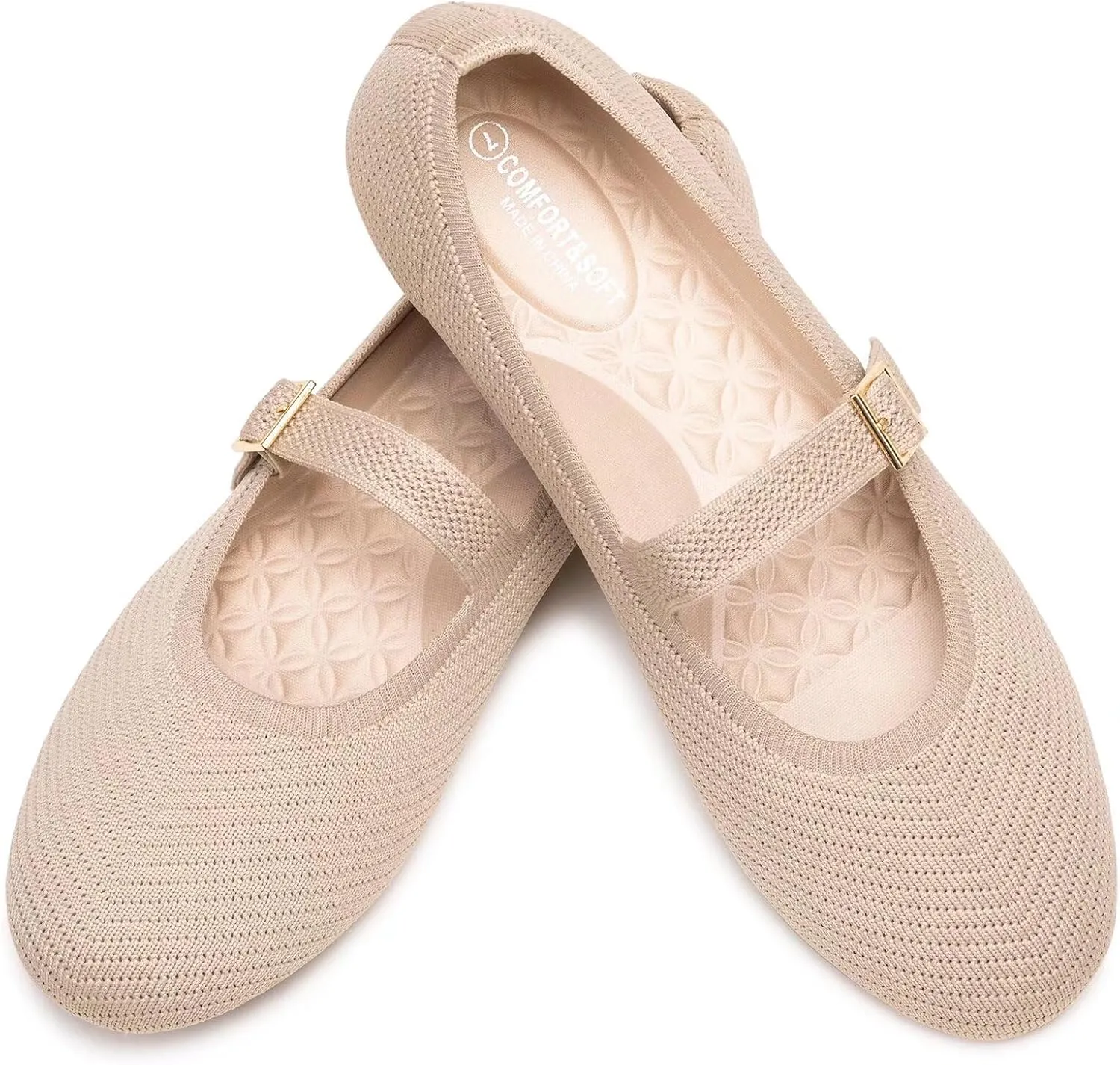 Frank Mully Women's Mary Jane Flats Comfortable Dressy Ballet Flats Casual Round Toe Slip On Washable Knitted Fabric Office Work Woman Shoes