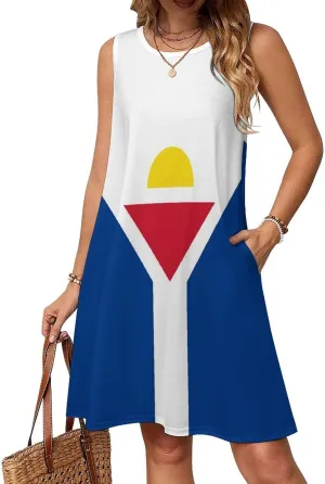 French Saint Martin Flag Women's Summer Dress Sleeveless Casual Loose Beach Vacation Tank Sundress