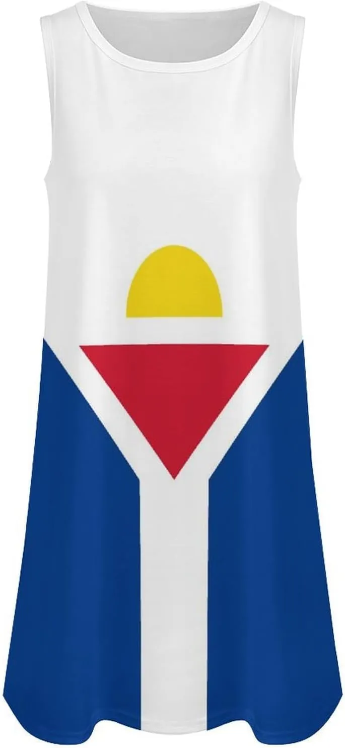 French Saint Martin Flag Women's Summer Dress Sleeveless Casual Loose Beach Vacation Tank Sundress