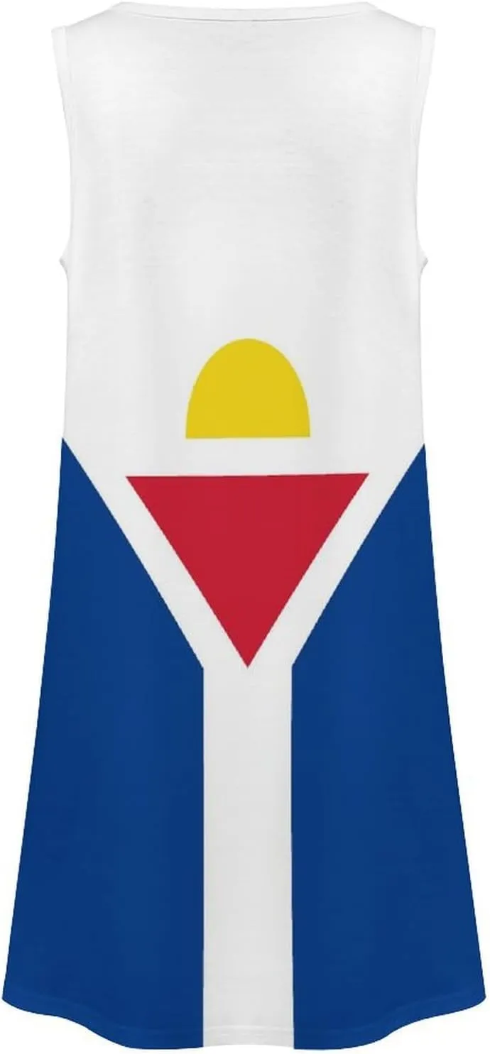 French Saint Martin Flag Women's Summer Dress Sleeveless Casual Loose Beach Vacation Tank Sundress