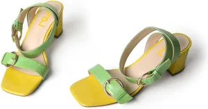 FSJ Women Open Toe Ankle Strap Mid Block Chunky Heels Two Straps Slingback Sandals Buckle Fashion Party Dress Shoes