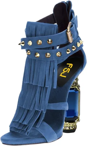 FSJ Women Tassels Gladiator Heeled Sandals Open Toe Stiletto High Heel Fringed Rivets Ankle Strap Back Zipper Shoes Size 4-15 US