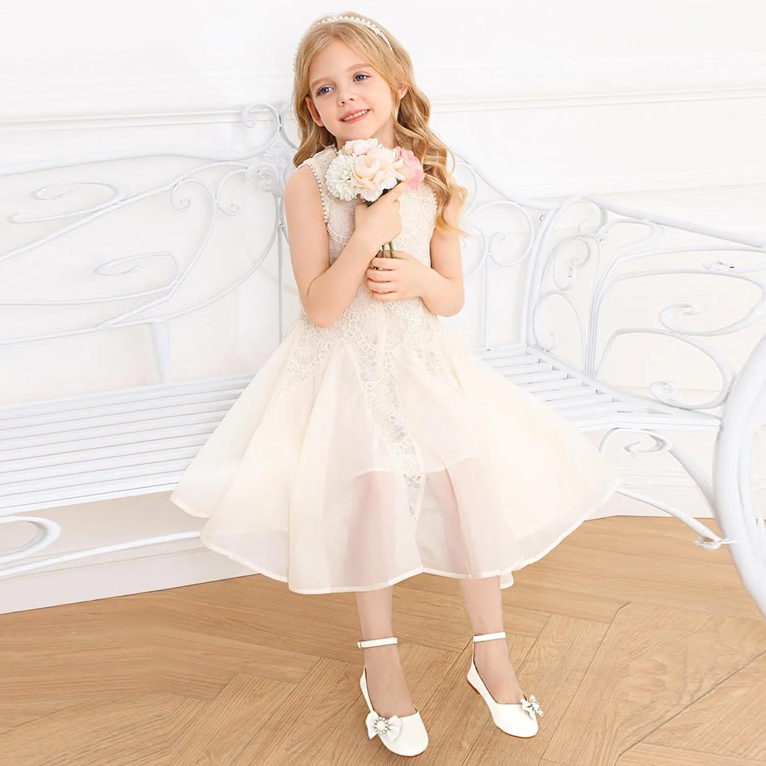 FUDYNMALC Girls Dress Shoes Ballet: Rhinestones Bow Princess Flats for Toddle Little Big Kids Mary Jane Footwear Wedding Party
