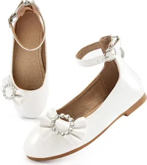FUDYNMALC Girls Dress Shoes Ballet: Rhinestones Bow Princess Flats for Toddle Little Big Kids Mary Jane Footwear Wedding Party