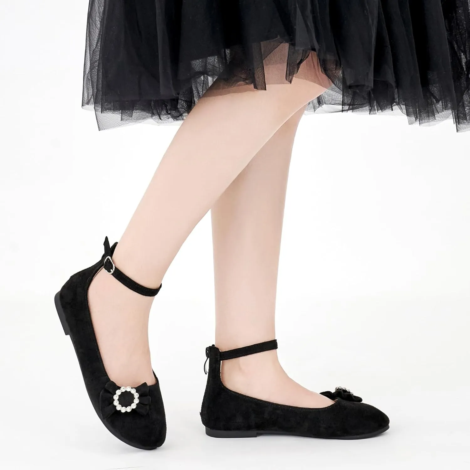 FUDYNMALC Girls Dress Shoes Ballet: Rhinestones Bow Princess Flats for Toddle Little Big Kids Mary Jane Footwear Wedding Party