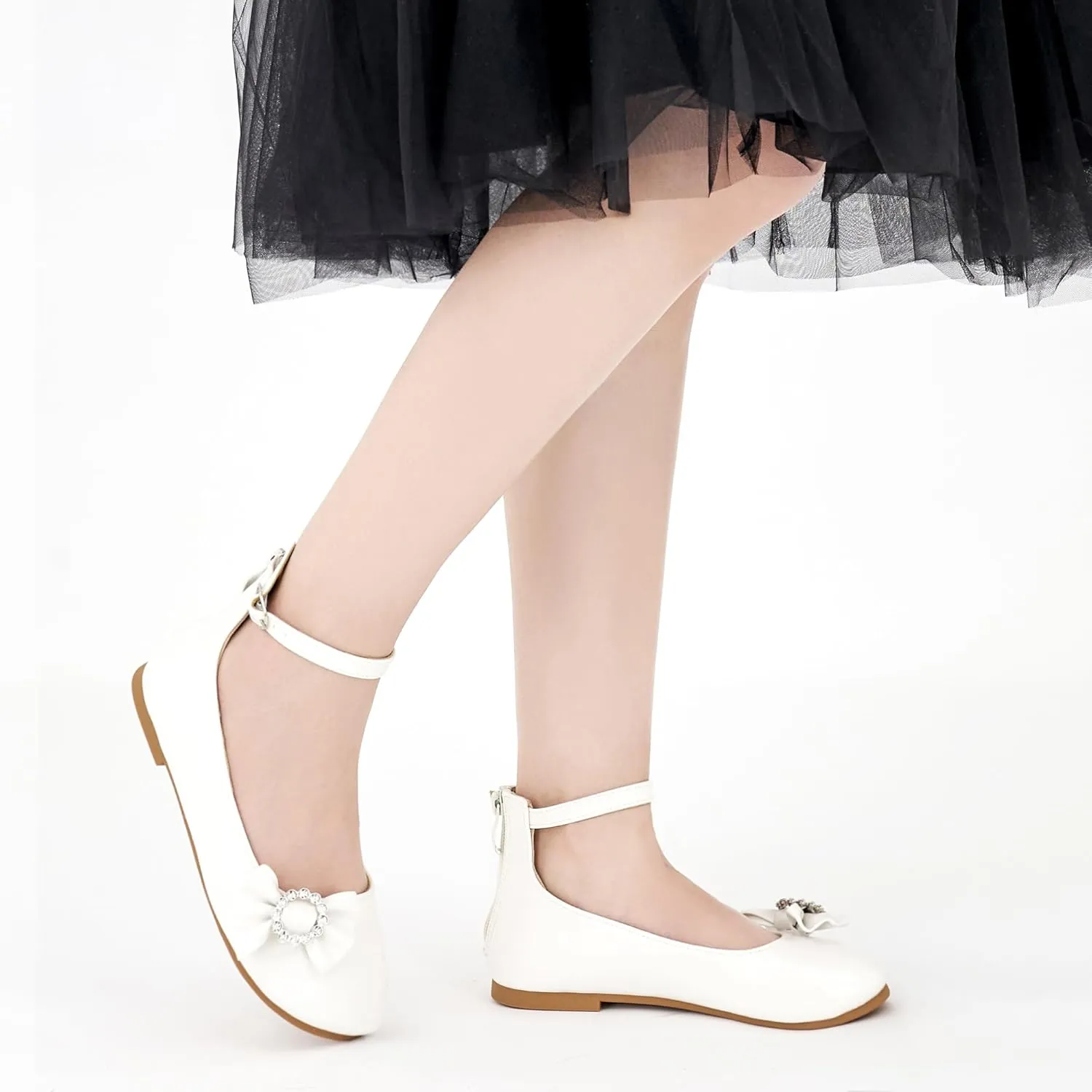 FUDYNMALC Girls Dress Shoes Ballet: Rhinestones Bow Princess Flats for Toddle Little Big Kids Mary Jane Footwear Wedding Party