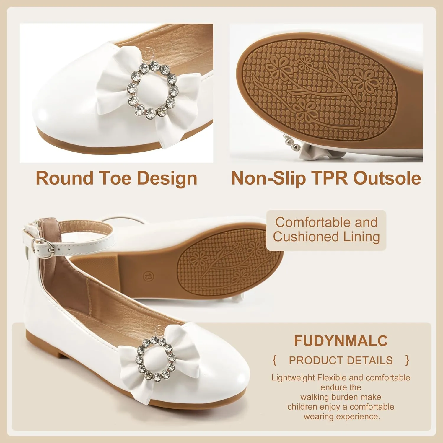 FUDYNMALC Girls Dress Shoes Ballet: Rhinestones Bow Princess Flats for Toddle Little Big Kids Mary Jane Footwear Wedding Party
