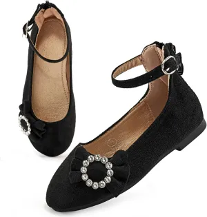 FUDYNMALC Girls Dress Shoes Ballet: Rhinestones Bow Princess Flats for Toddle Little Big Kids Mary Jane Footwear Wedding Party
