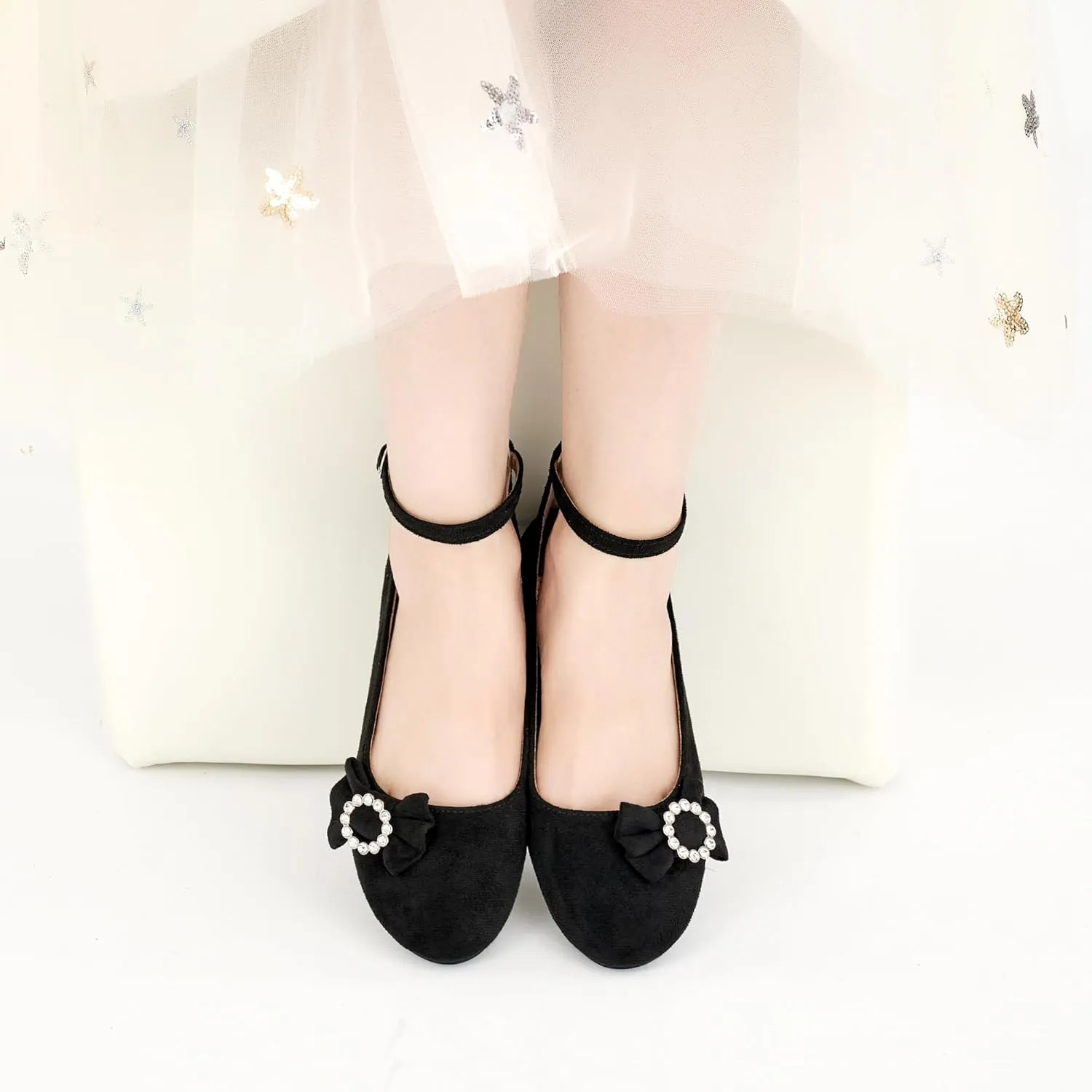 FUDYNMALC Girls Dress Shoes Ballet: Rhinestones Bow Princess Flats for Toddle Little Big Kids Mary Jane Footwear Wedding Party