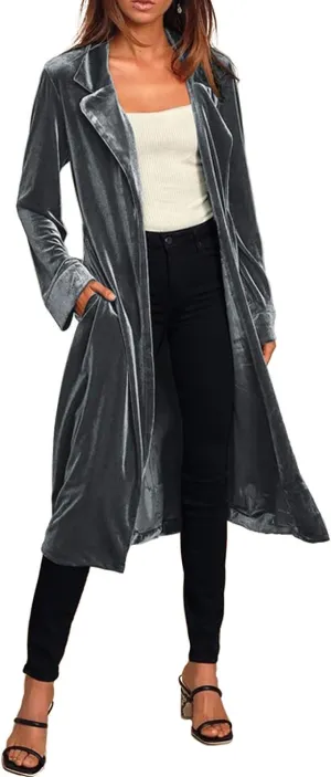 futurino Women's Solid Long Sleeve Velvet Jacket Open Front Cardigan Coat with Pockets Outerwear