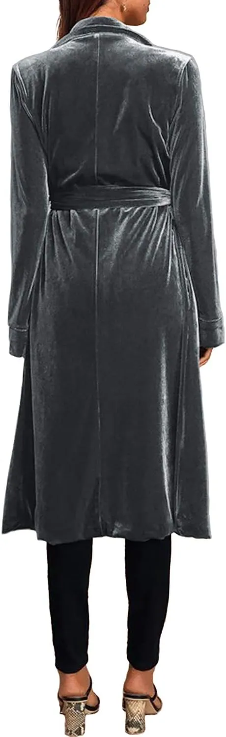 futurino Women's Solid Long Sleeve Velvet Jacket Open Front Cardigan Coat with Pockets Outerwear