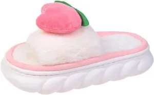 Fuzzy Colorful Fruits House Slippers Soft Plush Furry Open Toe Cozy Winter Comfy Breathable Sandals Thick Soled Shoes for Women And Girls