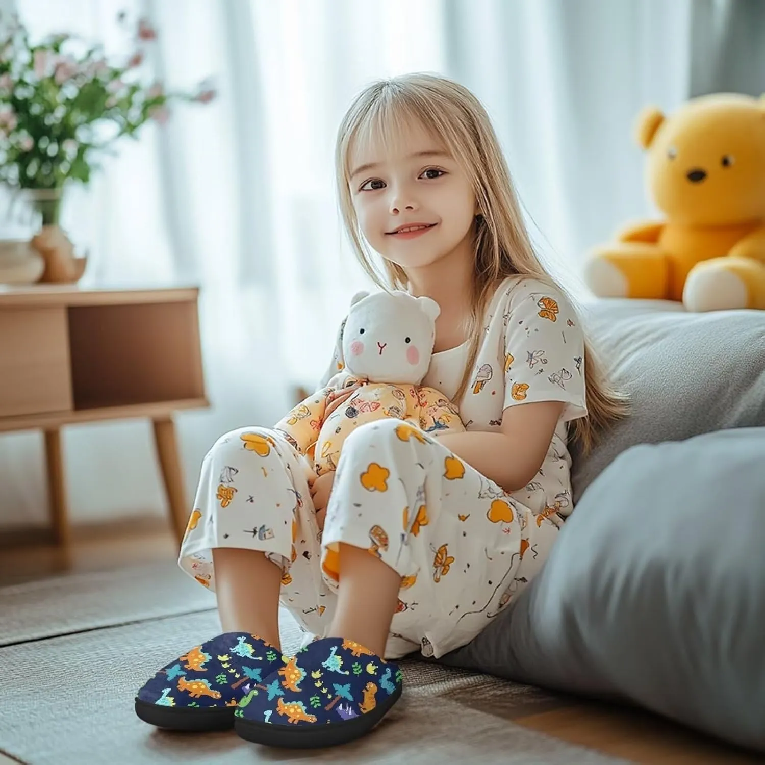 Fuzzy Slippers for Little Kids Boys Girls Cozy Warm Winter House Slippers Comfy with Non-Slip Sole SizeUS 9-15
