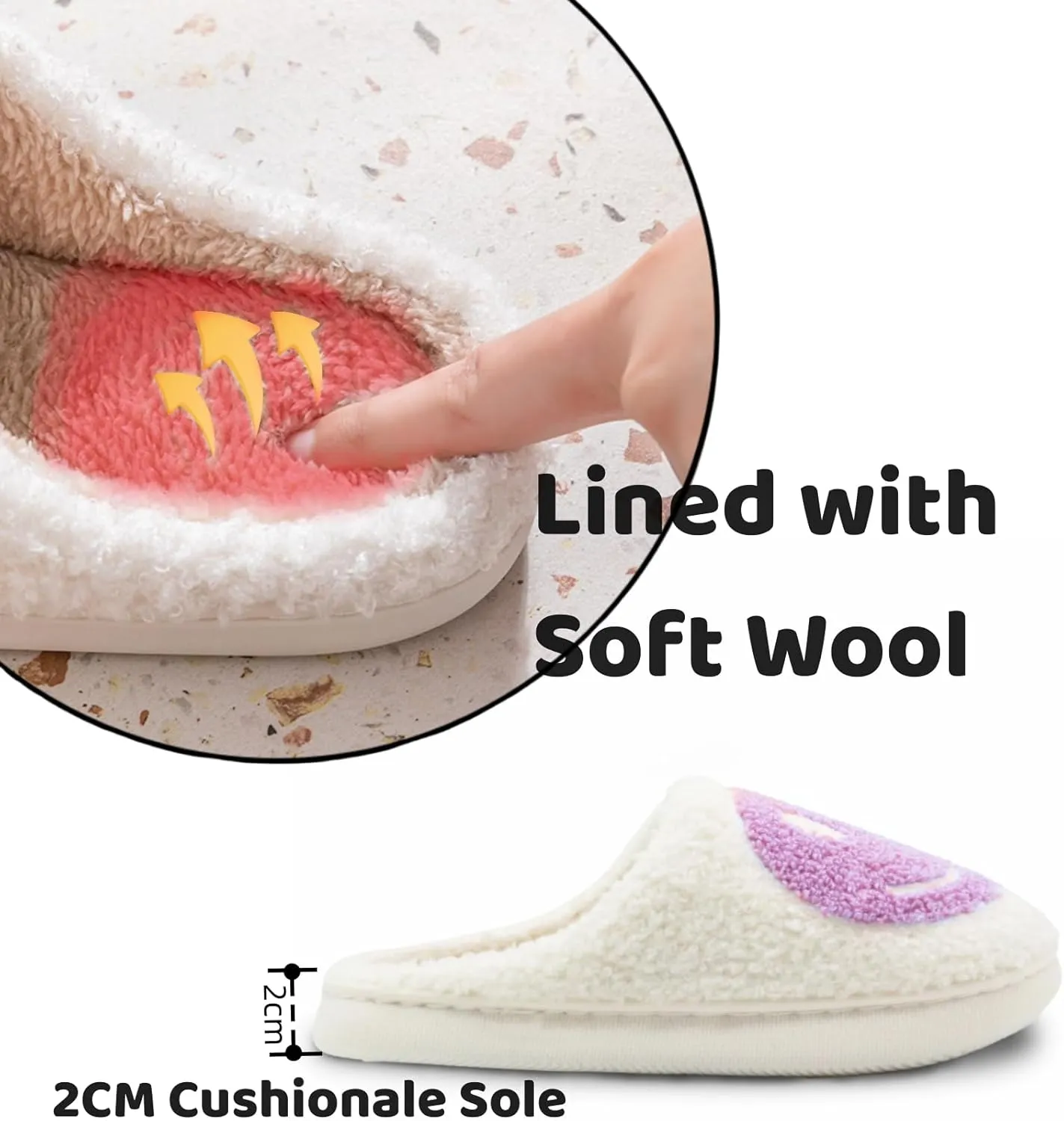 Fuzzy Slippers for Women Men, Cute Retro Fluffy Happy Face House Slippers, Plush Memory Foam Slippers for Women Indoor and Outdoor Cozy Trendy Slip-On Shoes
