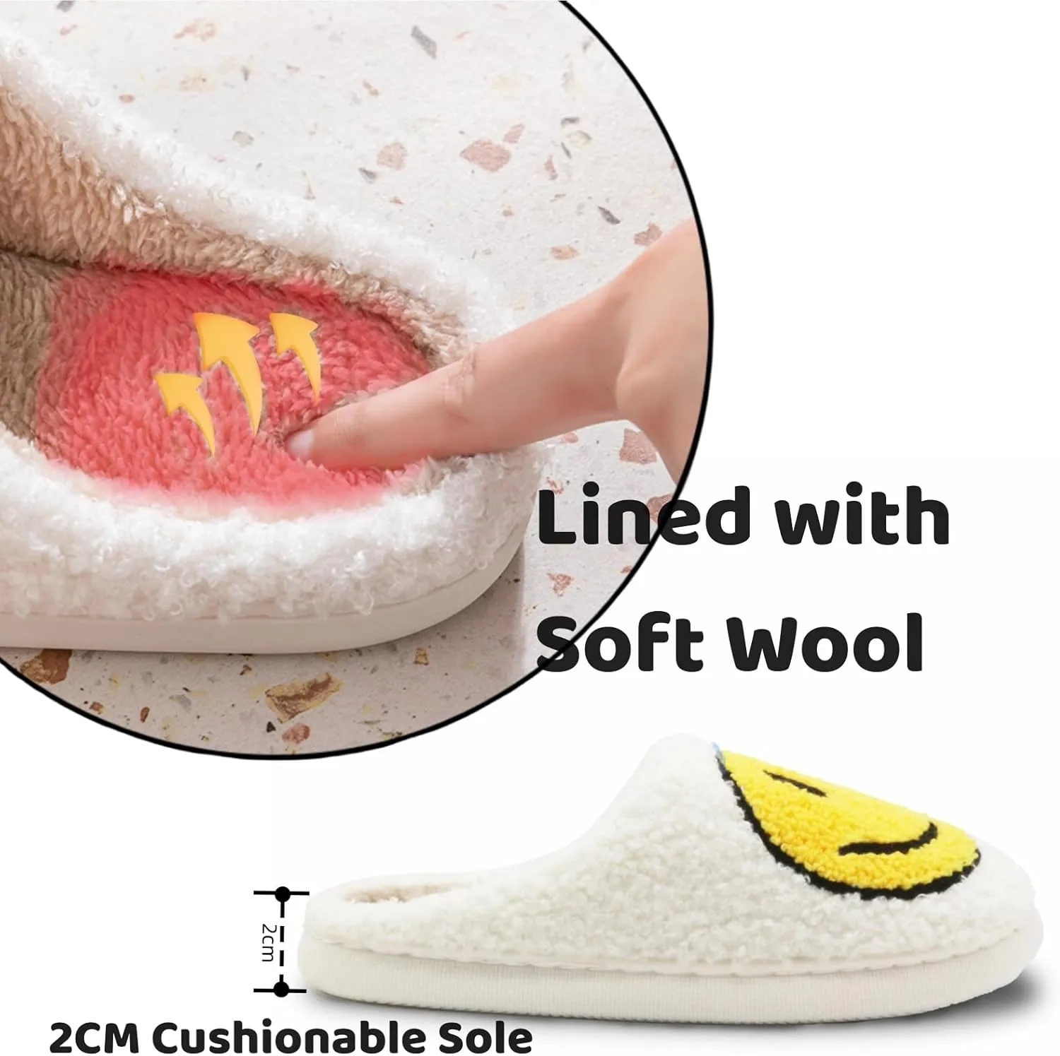Fuzzy Slippers for Women Men, Cute Retro Fluffy Happy Face House Slippers, Plush Memory Foam Slippers for Women Indoor and Outdoor Cozy Trendy Slip-On Shoes